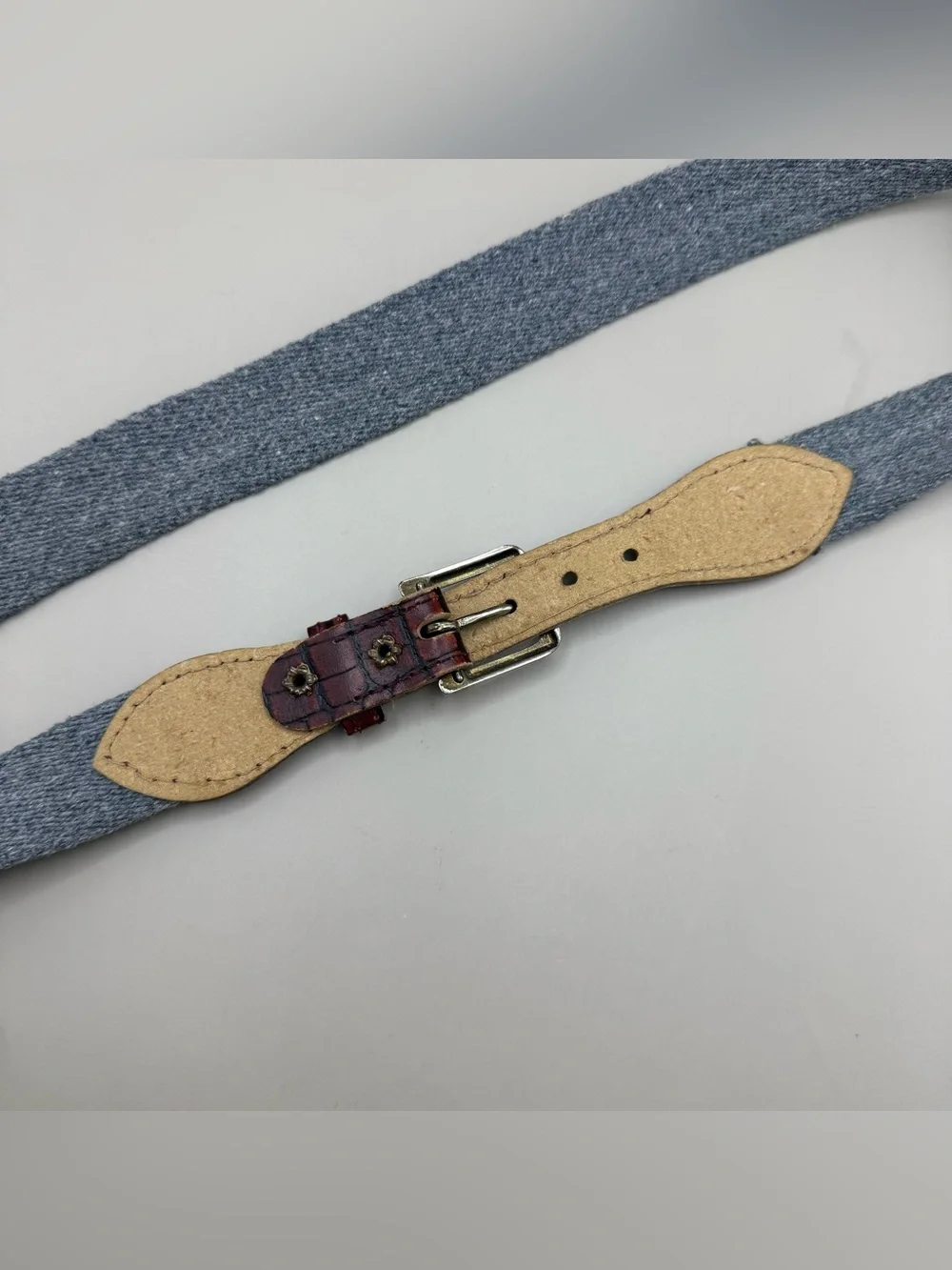 Vintage Leather Brown Grey Fabric Belt 39”